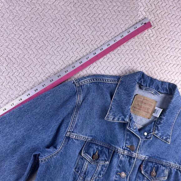 Vintage Levis Trucker Jacket Womens Large Denim Cropped Y2K 2001 Biker Grunge - Picture 12 of 16